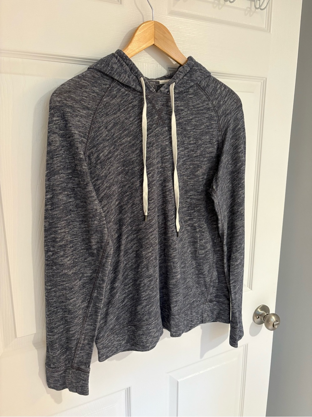 Vince Cotton Heathered Charcoal/Blue White Pullover Hoodie - Picture 3 of 6